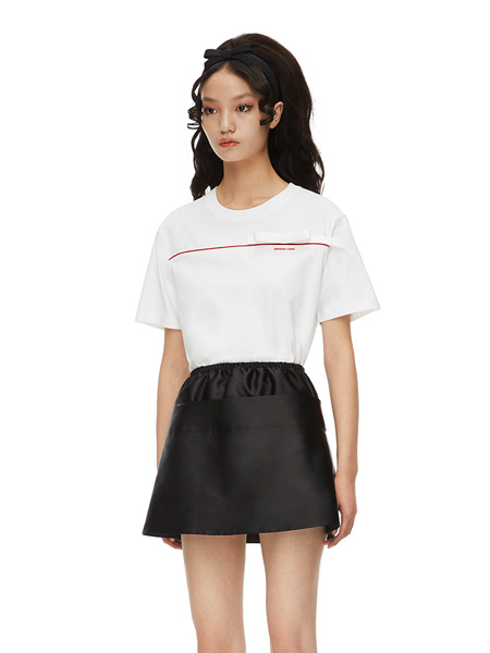 SHUSHU/TONG女装品牌2022夏季圆领条纹宽松T恤