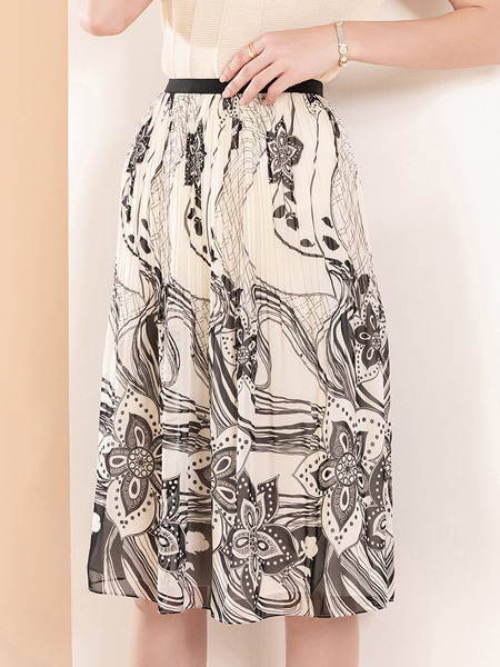名师路女装品牌2022夏季线条感中长款复古半身裙