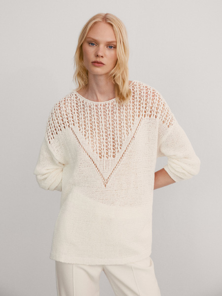 Massimo Dutti女装品牌2022春季条纹休闲薄款针织衫