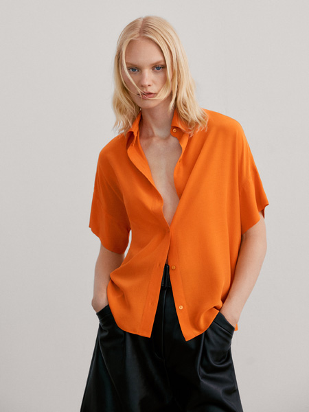 Massimo Dutti女装品牌2022夏季贵气垂坠感清凉衬衫