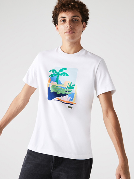 法国鳄鱼男装品牌2022夏季度假风清新印花T恤