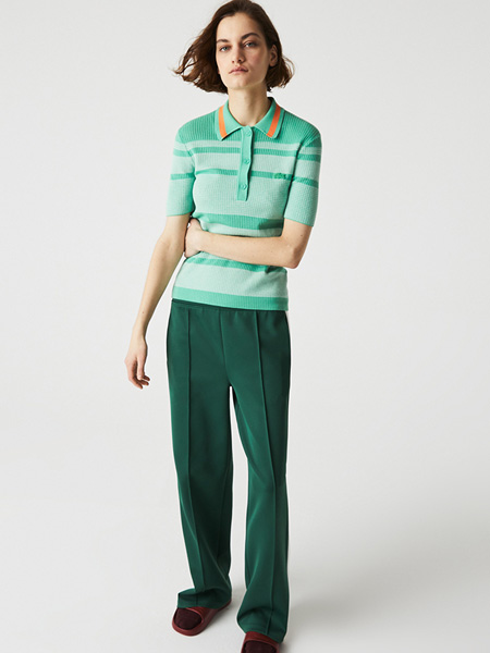 法国鳄鱼女装品牌2022夏季通勤风条纹柔软POLO衫