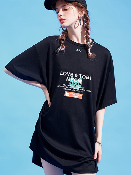 A02女装品牌2022夏季长款慵懒风字母T恤
