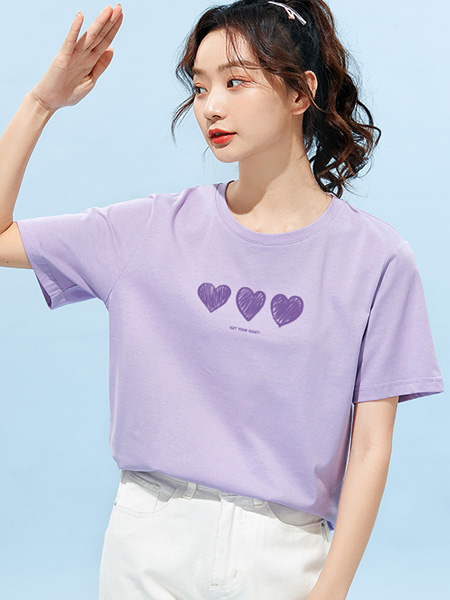 米子旗女装品牌2022夏季爱心俏皮可爱宽松T恤