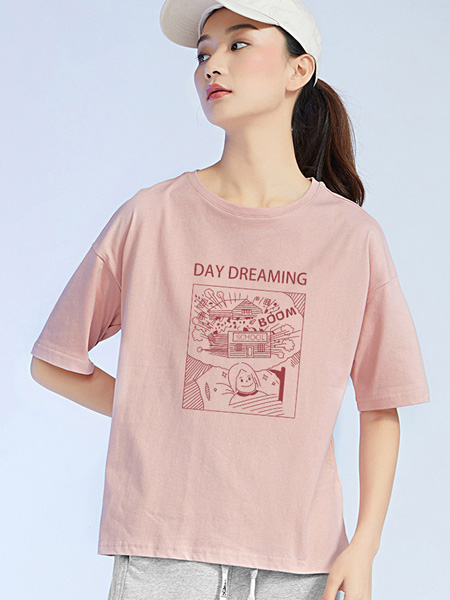 米子旗女装品牌2022夏季漫画减龄圆领T恤