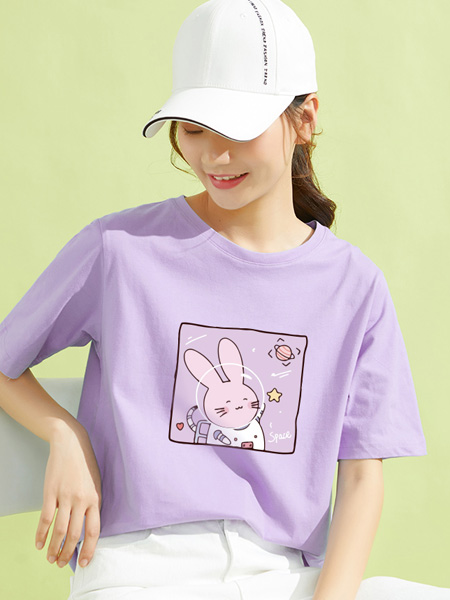 米子旗女装品牌2022夏季兔子卡通俏皮T恤