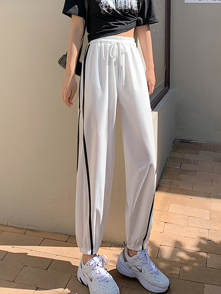 米子旗女装品牌2022春夏条纹运动风街头风长裤