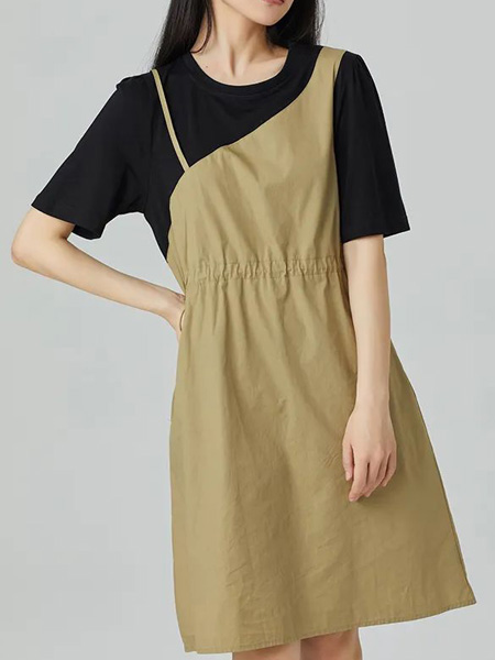 DBZ独辫子女装品牌2022夏季宽松设计感拼接连衣裙