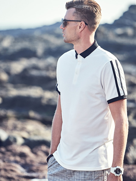 英爵伦男装品牌2022夏季运动风贴身条纹POLO衫