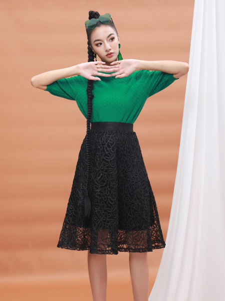 伊娜天ENATIAN女装品牌2022夏季高腰A字气质半身裙