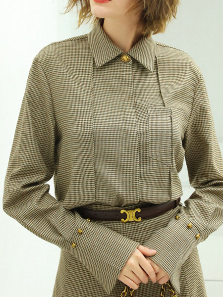 COCO BELLA女装品牌2022春季格纹清新文艺范衬衫