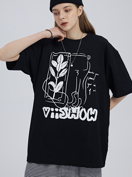 VIISHOW休闲品牌2022夏季嘻哈印花街头风T恤