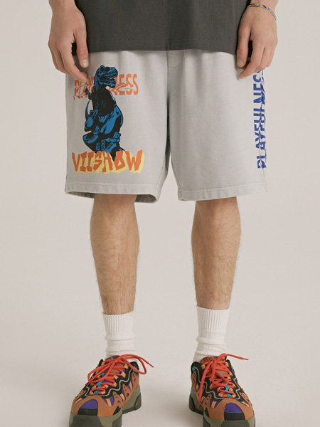 VIISHOW休闲品牌2022夏季美式复古风印花短裤