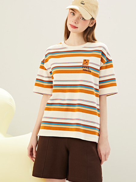 库恩玛维女装品牌2022夏季韩版休闲条纹T恤