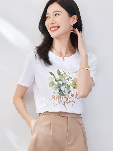 欧莎女装品牌2022夏季字母日系印花T恤