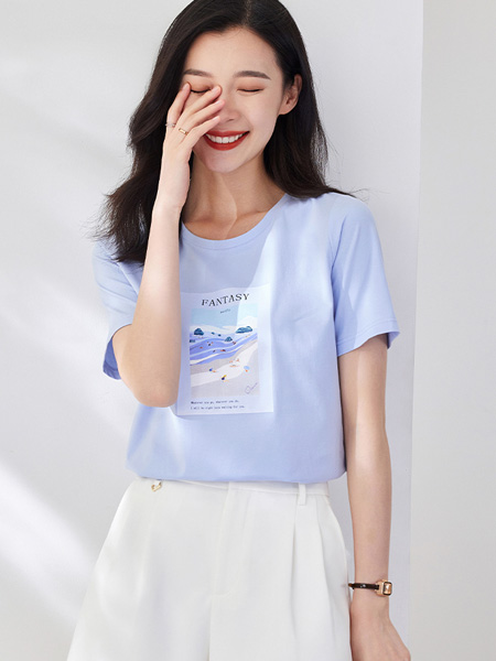 欧莎女装品牌2022夏季网红爆款舒适弹力T恤
