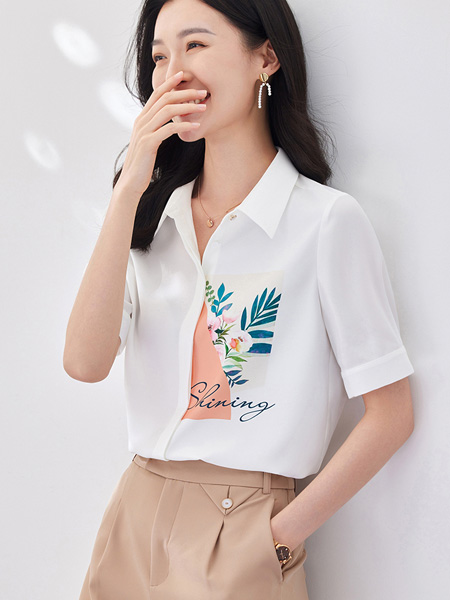 欧莎女装品牌2022夏季日系印花字母衬衫