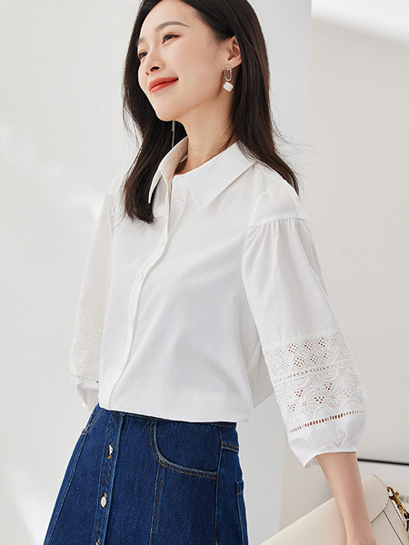 欧莎女装品牌2022夏季韩版镂空小清新衬衫