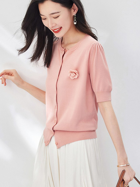 欧莎女装品牌2022夏季网红ins甜美风短款针织衫