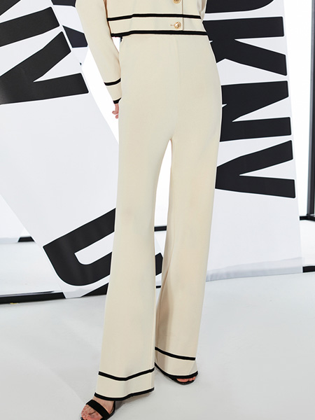DKNY唐可娜儿女装品牌2022夏季简约条纹通勤风长裤