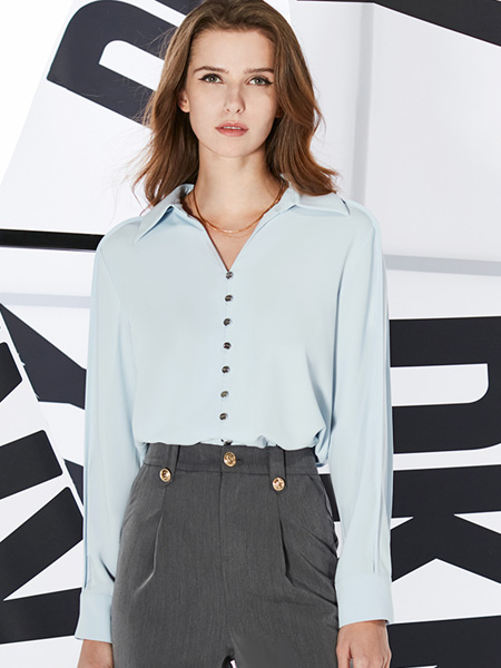 DKNY唐可娜儿女装品牌2022夏季小清新韩版时尚衬衫