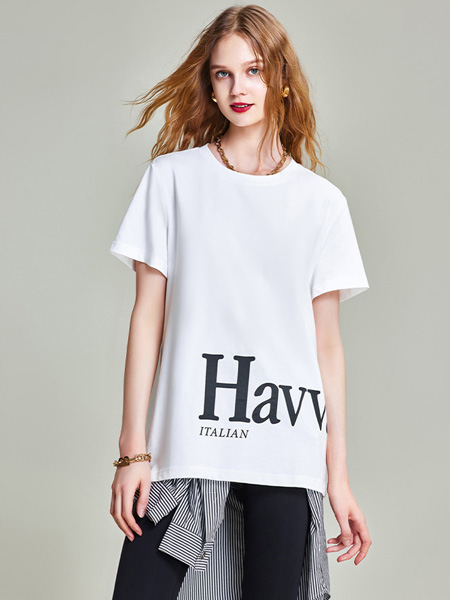 HAVVA女装品牌2022夏季字母宽松舒适T恤