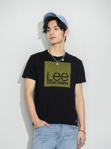 Lee休闲品牌2022夏季条纹短款字母T恤