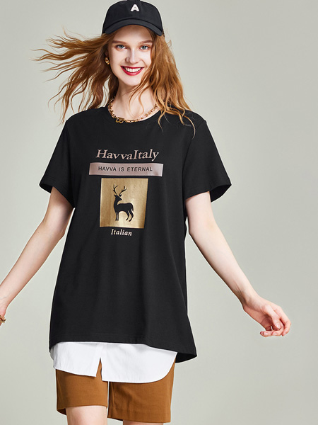 HAVVA女装品牌2022夏季街头风字母宽松T恤