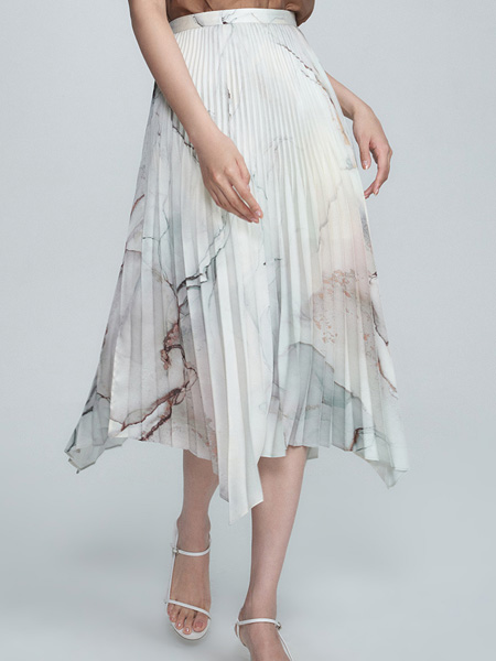 纳薇naivee女装品牌2022夏季中国风印花不规则半身裙