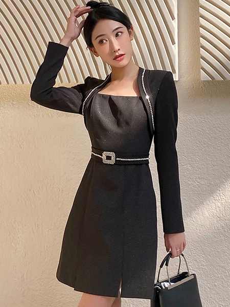 Misi,Camii女装品牌2022夏季成熟开叉假两件连衣裙