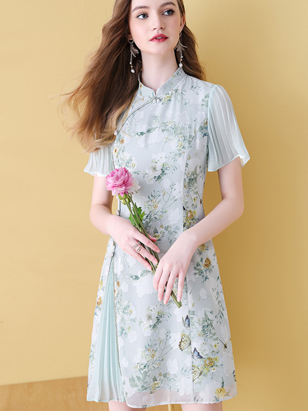 POEMLADY女装品牌2022夏季拼接复古中国风连衣裙