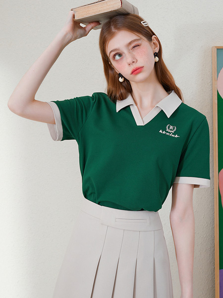 卡贝奈尔女装品牌2022夏季学院风运动风字母POLO衫