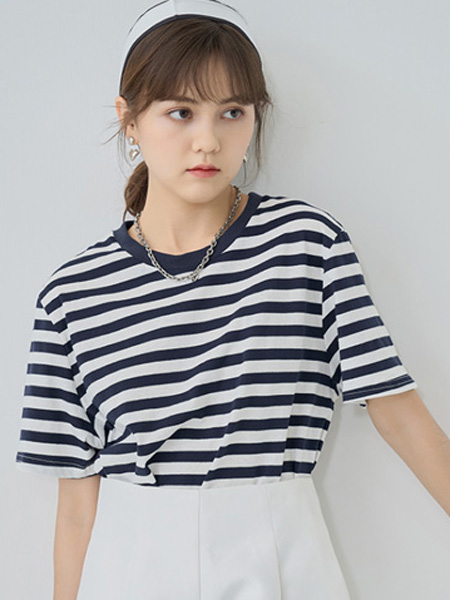 cici-shop女装品牌2022夏季潮流休闲条纹T恤