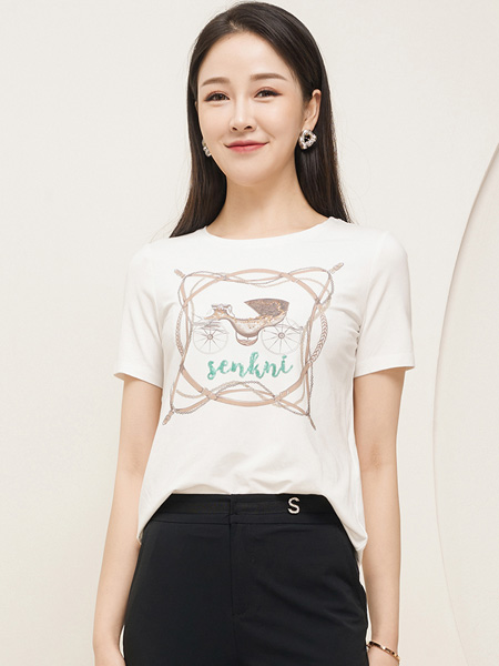 圣可尼女裝品牌2022夏季圓領印花個性T恤
