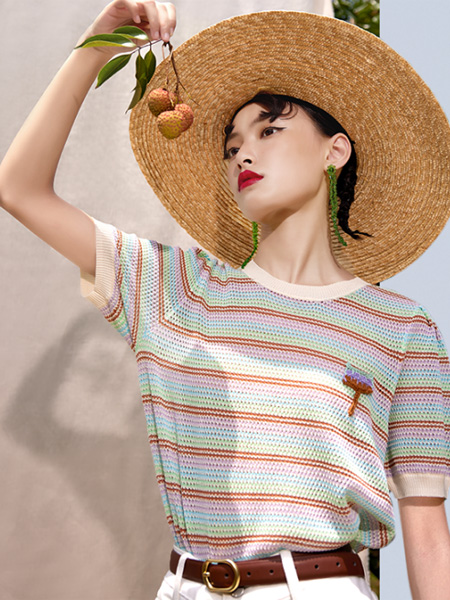 速品女装品牌2022夏季休闲条纹圆领T恤