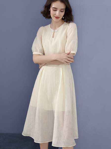 佐幕妮女装品牌2022夏季中国风镂空气质连衣裙