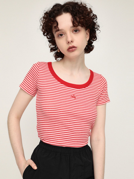 SLY女装品牌2022夏季休闲纯棉条纹T恤