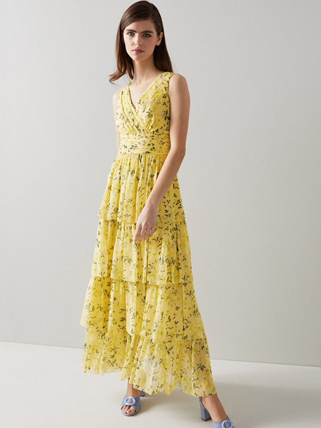 L.K. Bennett女装品牌2022夏季交叉V领层次感连衣裙