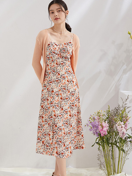 EF女装品牌2022夏季长款收腰修身吊带裙