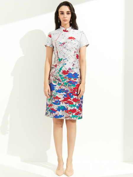 温莎蒂女装品牌2022夏季中国风民族风修身连体裙