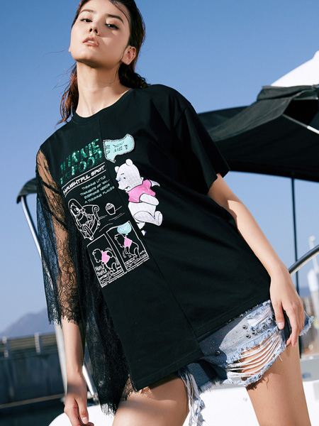 米可芭娜女装品牌2022夏季韩版帅气印花T恤