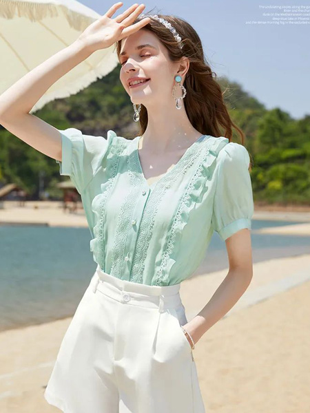 亦谷女装品牌2022夏季纯色韩版韩版快时尚休闲上衣