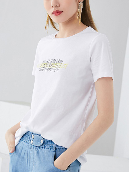 ONEBUYE晚白女装品牌2022夏季网红爆款字母透气T恤