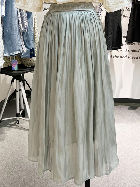 汤米诺女装品牌2022夏季压褶飘逸气质半身裙