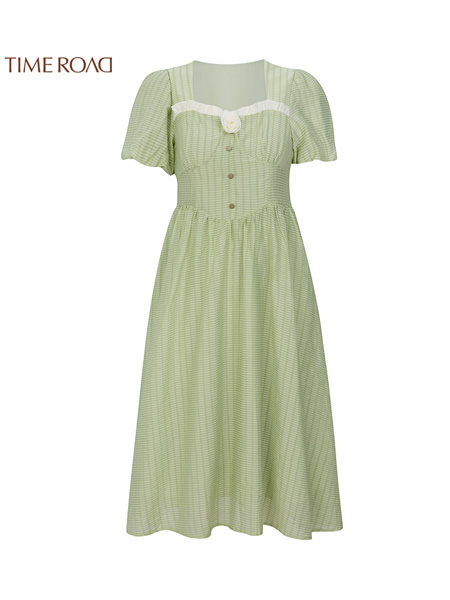 汤米诺女装品牌2022夏季条纹日系中长款连衣裙