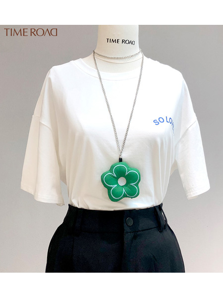 汤米诺女装品牌2022夏季字母落肩透气T恤