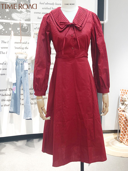 汤米诺女装品牌2022秋季韩版中长款复古风连衣裙