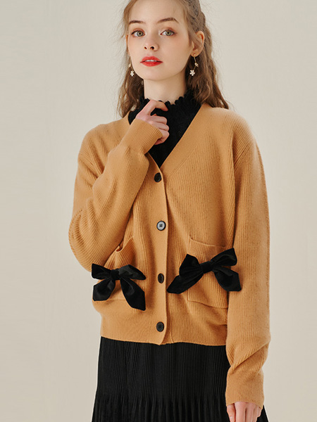 湯米諾女裝品牌2022秋季蝴蝶結針織外套