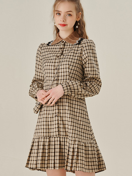 湯米諾女裝品牌2022秋季英倫學院風格紋連衣裙