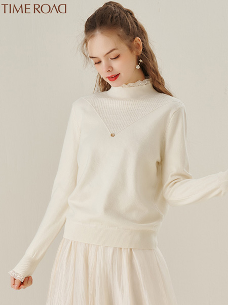 湯米諾女裝品牌2022秋季柔軟針織蕾絲上衣